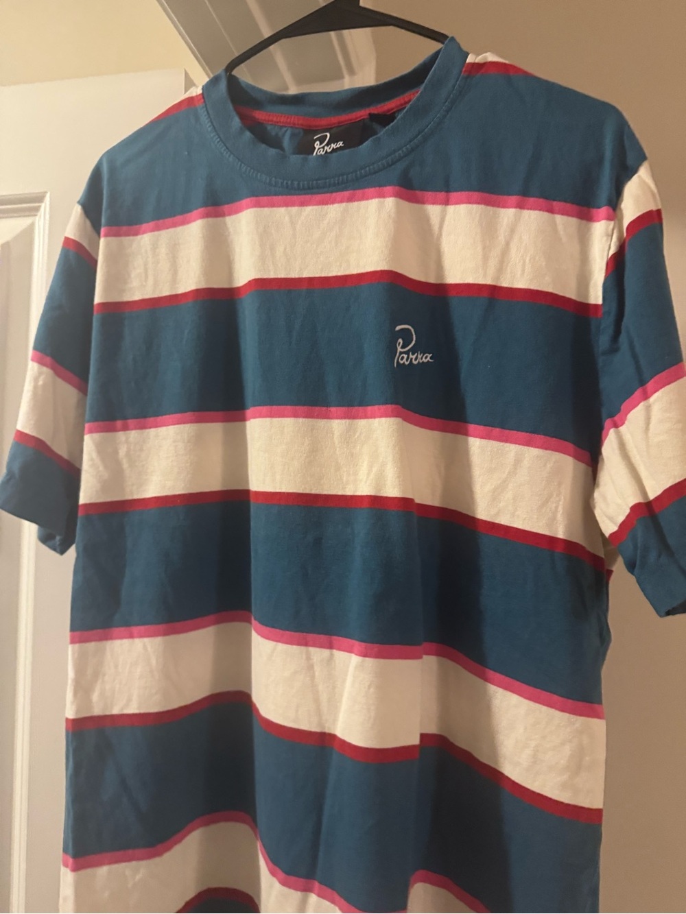 By Parra Blue & White Striped Crewneck T-Shirt